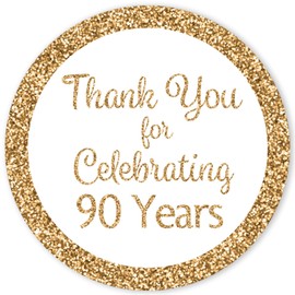 White and Gold 90th Birthday Thank You Stickers - 1.75 in - 40 Labels