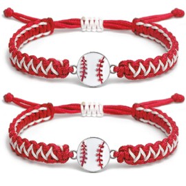 Baseball Charm Bracelet Gift 2PCS for Boys Girls Kids Adults | Stylish Sports Jewelry | Great Birthday or Coach Appreciation Gift (red 2pcs)