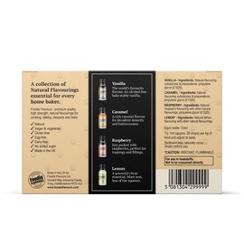 Foodie Flavours Baker's Collection - Gift Set - High Strength Natural Flavourings for Baking - Vanilla, Caramel, Raspberry, Lemon