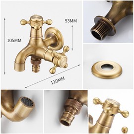 Double Spout Faucet Antique Retro Style Brass 2 Spout Type Washing Machine Faucet Bathroom Veranda Garden Faucet Garden Outdoor Faucet Gardening Exterior (KoDeepHot)