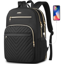 YAMTION Laptop Backpack Women,Backpack for Women USB for Business Work Office College Students Teacher,Black,17.3 inch