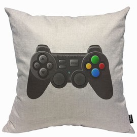 Mugod Black Gamer Cushion Cover Throw Pillow Covers Joystick with Buttons Game Controller Gamepad Pillow Case for Men Women Decorative Home Sofa Chair Couch 45x45cm/18x18 Inch