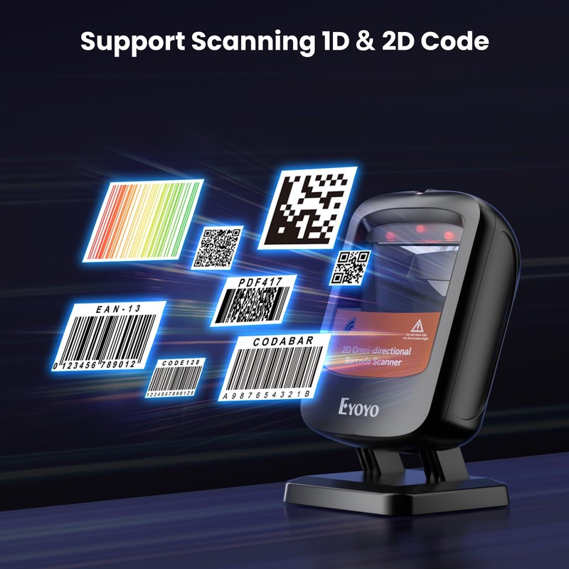 Eyoyo QR Code Desktop Barcode Scanner, Omnidirectional USB Wired Hands-Free
