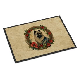 Caroline's Treasures DAC2383JMAT Keeshond Christmas Flowers Doormat Front Door Mat Indoor Outdoor Rugs for Entryway, Non Slip Washable Low Pile, 24H X 36W