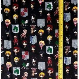 MGD Design ATTACK ON TITAN CHIBI ANIME BLACK FABRIC (HALF-YARD OR 1 YARD) - HALF YARD (18" X 58")