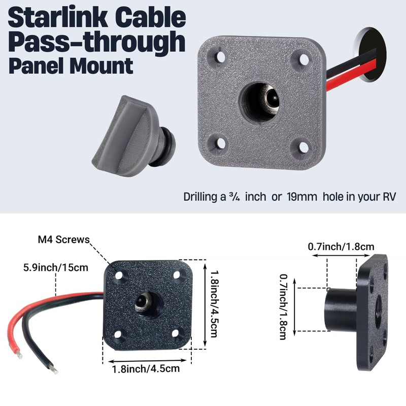 RV DC Cable Panel Mount for Starlink mini, 5.5 x