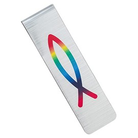 Colourful Magnetic Bookmark Rainbow Fish [Magnetic Foil in Elegant Stainless Steel Look] Size Approx. 2.7 x 10 cm