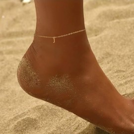 Tasiso Gold Initial Anklets for Women, Trendy 14K Gold Plated J Monogram Letter Initial Ankle Bracelet Gifts for Women Jewelry