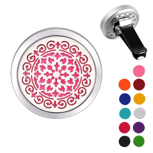 VALYRIA Stainless Steel Paper-Cut Window Grilles Car Air Freshener Aromatherapy Essential Oil Diffuser Locket with Vent Clip