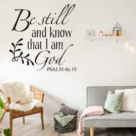 Be Still and Know That I am God Psalm 46:10 Wall Decal Christian Inspiring Bible Verse Quote Wall Stickers Vinyl Handwriting Art Letters Prayer Blessed Home Decor Wall Stickers