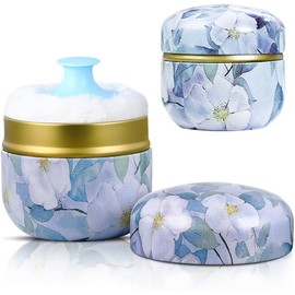 2 Pieces Body Powder Puff and Container Portable for Baby&Women Loose Powder Case Home Travel Powder Box (BLUE)