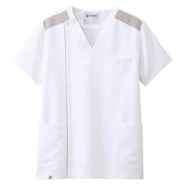Nano Universe NU2538 Men's Scrub Open Jacket, Front Zipper, Stretch, Lab Coat, Medical, N White, M