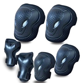 GEQID Kids Knee Pads and Elbow Pads Wrist Pad for Roller Skating Skate Protective Gear Rollerblade Bicycle Boys Youth 5-12 Years Old (Black)