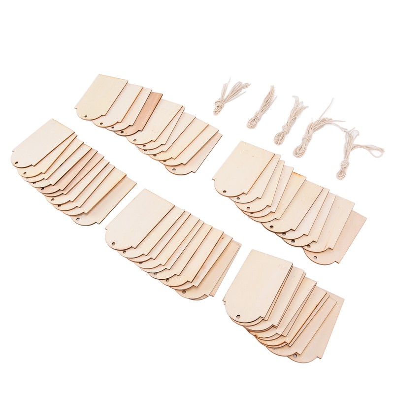 50pcs Wood Pieces DIY Natural Rustic Unfinished Wood with Hemp