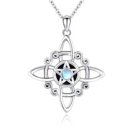 ECHOOY Celtic Knot Necklace 925 Sterling Silver Witches Knot Necklace Celtic Witch Moonstone Pendant Necklace Good Luck Celtic Jewelry Wiccan Jewelry Gifts for Women Girls