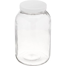 North Mountain Supply 1 Gallon Glass Jar Wide Mouth with White Plastic Lid - USDA, BPA-Free, Made in The USA - for Fermenting, Storing, Canning, and Much More!