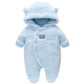 WYTbaby Newborn Baby Snowsuit Winter Fleece Hooded Romper Footie Jumpsuit Outfits 3-6 Months