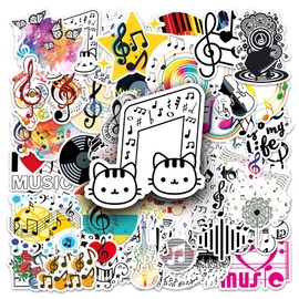 50 Pcs Music Vinyl Stickers,Musical Note Graffiti Stickers,Vinyl Waterproof Sticker for Kids Teens Girls,for Phone Laptop Bottles Skateboard Computer Phone Luggage Guitar Gifts Sticker