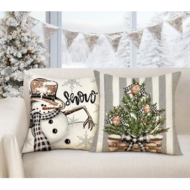 KEIROUTK Christmas Cushion Covers Grey White Cushions Cushion Covers 45 X 45 Set Of 4,Xmas Cushion Covers Christmas Stag Snowflake Cushion Covers