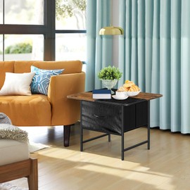 Small Storage Coffee Tables for Living Room Rustic Square Coffee Table with 2 Fabric Drawers Wooden Center Table Tea Table for Living Room Bedroom Small Spaces Guest Room Balcony, Brown and Black