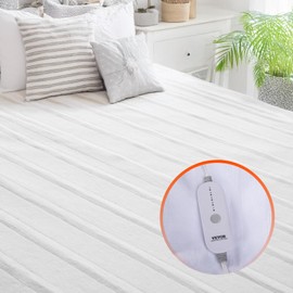 VEVOR Heated Mattress Pad, 60 x 80 in, Queen Electric Bed Warmer with 1-5 Heat Settings Control, 10-Hour Auto Shut Off, Machine-Wash Breathable Coral Fleece Heating Electric Mattress Sheets, White