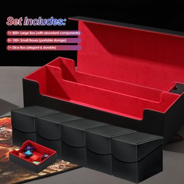 Scimi XXL TCG Card Storage Box with 5 100+ Deck Boxes – Holds 1800+ Double-Sleeved Cards – PU Leather MTG/YuGiOh/Tcg Collector Case – Strong Magnetic Clasps ((800+ Includes 5 - Black/Red)