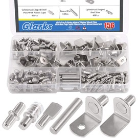 Glarks 156Pcs 6 Styles Shelf Pins Kit, Nickel Shelf Support Pegs, PVC Shelf Pins, Flat Spoon Pegs, Cylindrical Pins Holder, L-Shaped Bracket and Dowel Pins for Cabinets