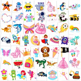 Zayvor 52 Piece Kids Temporary Tattoos, Individually Wrapped tattoo, Unicorn Mermaid Dinosaur Outer Space Animal Tattoo Stickers
