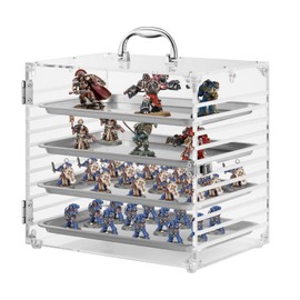 Famard Portable Miniature Carrying Case Compatible with Warhammer 40k, Clear Acrylic Storage and Display Case for Tabletop Miniatures with 4 Magnetic Trays