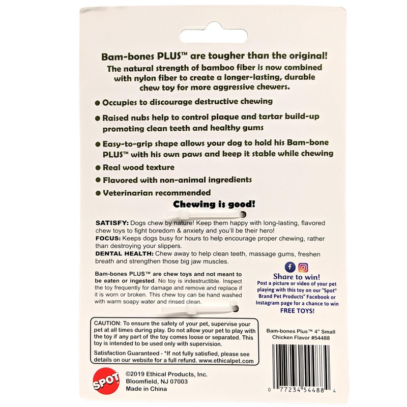 SPOT Bambone Plus Chew Toy for Dogs Chicken 4", Assorted