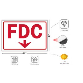 Berpahome - FDC Sign, Fire Department Connection Sign, 12 x 8 Inches, 120 Mil Plastic, UV Protected, Weather Resistant, Waterproof, Durable Ink, Easy To Mount