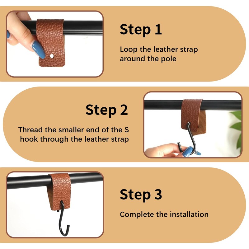 VARKAGE S Hooks Black with Leather Loop, Pack of 9