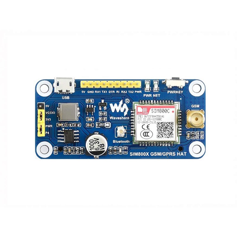 Waveshare Fits Raspberry Pi GSM/GPRS/Bluetooth HAT Based SIM800C Support SMS,