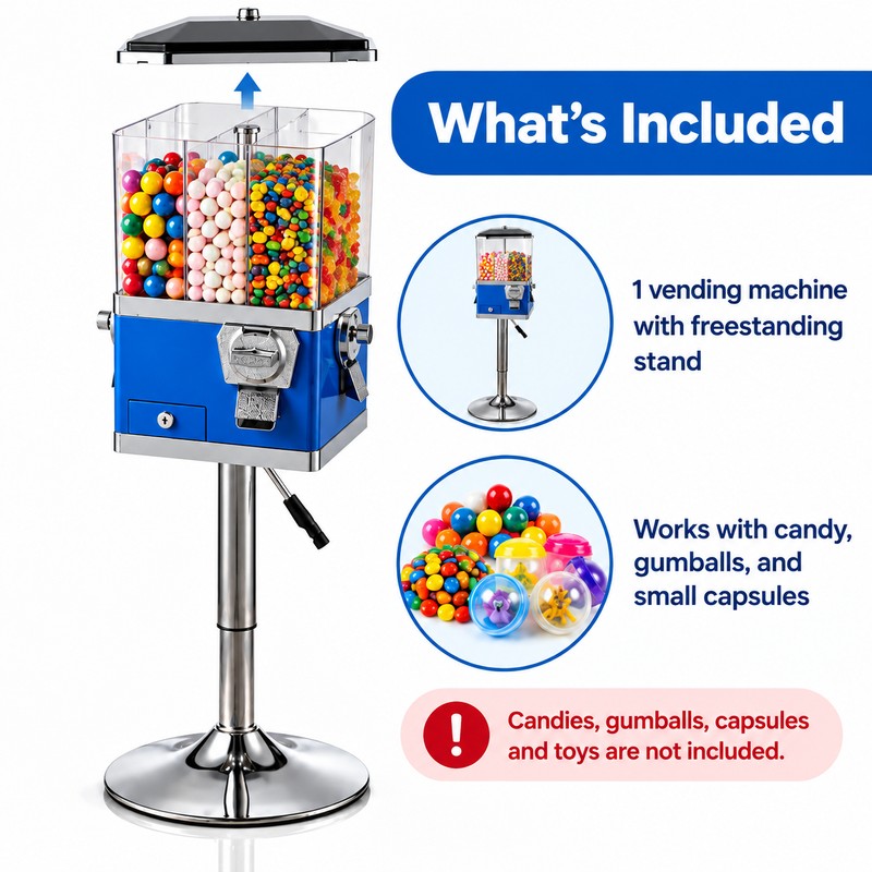 4 Compartment Coin Operated Candy Vending Machine with Adjustable Stand