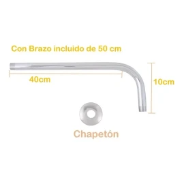 Fontein Regadera Cuadrada Acero Inox 8 PuLG + Tubo 50cm Y Chapetón