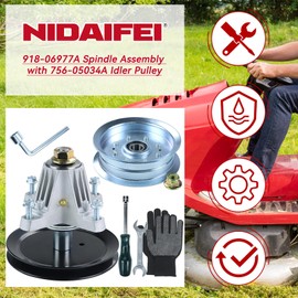 NIDAIFEI Greased 918-06977A Spindle Assembly with 756-05034A Idler Pulley Replaces Cub Cadet 918-06977 618-06977 for Cub Cadet XT1 LT46 Craftsman T225 T2800 Troy Bilt TB2246 Super Bronco Xp 46 Decks