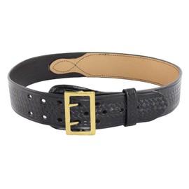 First Class Leather Sam Browne Police, Sheriff, and Security Leather-Lined, 2.25" Width Plain and Basketweave Duty Belt (60, Brass Sam Browne Basketweave)