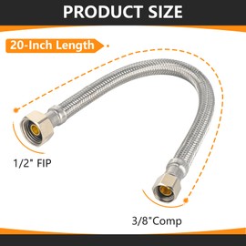10-Pack HeSun 20-Inch Stainless Steel Braided Faucet Hose, 1/2" FIP x 3/8" Comp Faucet Connector Supply Line