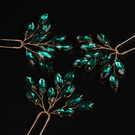 Chargances 3pcs Crystal Wedding Hair Pins Malachite Green Rhinestone Bridal Hair Pins Handmade Bridal Hair Accessories for Women Girls Bridesmaids (Malachite green)