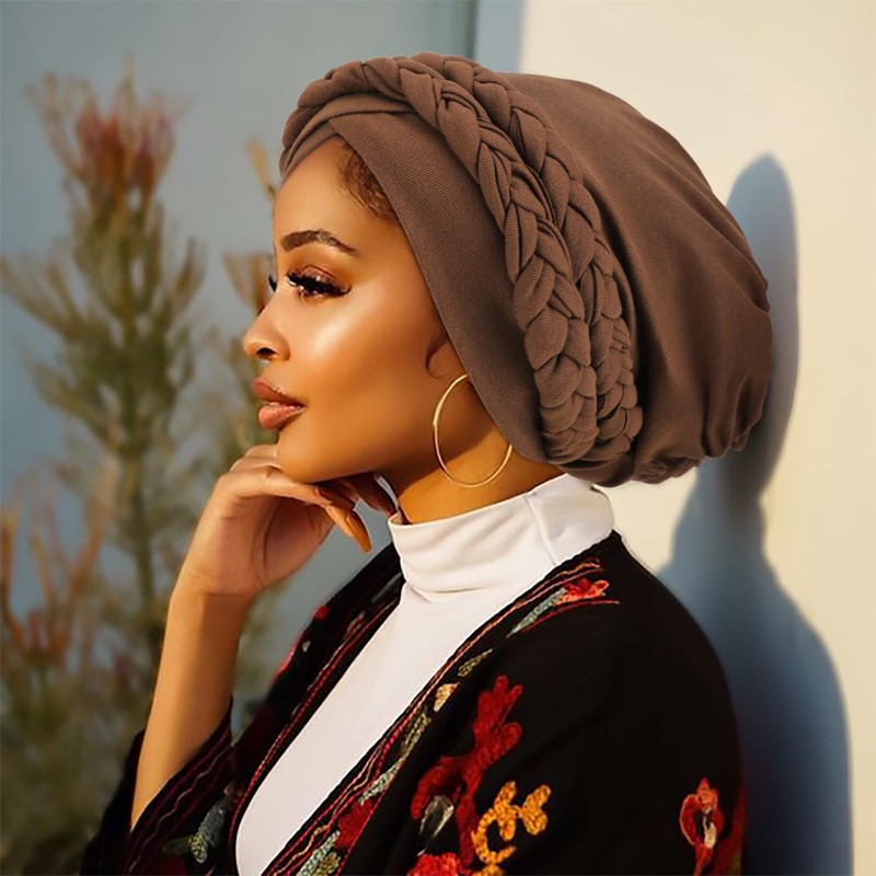 DRESHOW African Women's Turban Double Braid Headwear Headwear Chemo Cap