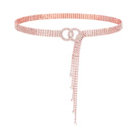 Rhinestone Belt for Women Dress Silver Shiny Diamond Crystal Belt Fashion Double O-Ring Waist Belt for Dresses Jeans