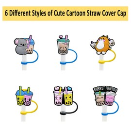 6 Pack Silicone Straw Tips Cover, Reusable Drinking Straw Cover, Dust-Proof Straw Plugs for 7 to 8 mm Straws, Portable Silicone Straw Tip Covers Decoration (Cup Straw Cover)