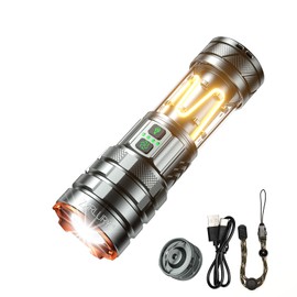 ZARLURY Linterna Recargable de Alta Potencia Creativa para Camping, Aleación de Aluminio, Lámpara LED Portátil con 11 Modos, Iluminación Duradera e Impermeable, Con Gancho y Luz de Advertencia