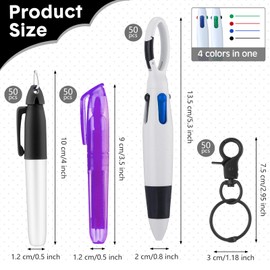 Yexiya 200 Pcs Nurse Pens Set for Badge Including Mini Highlighters Retractable Shuttle Pens Permanent Markers Badge Keychain Clip 4 in 1 for Hospital School Office Nursing Gift Bulk(Black)