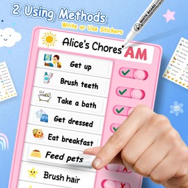 Chore Chart for Kids, Morning/Bedtime Routine Chart, Dry Erase to Do List, Magnetic Checklist, Visual Schedule for Kids (bluepink)