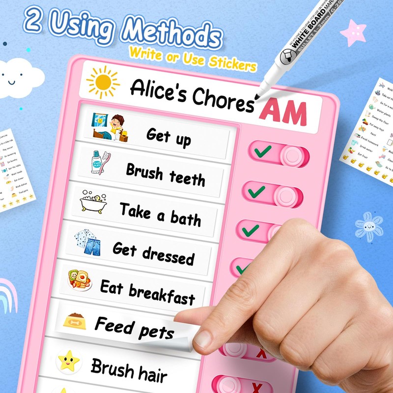 Chore Chart for Kids, Morning/Bedtime Routine Chart, Dry Erase to