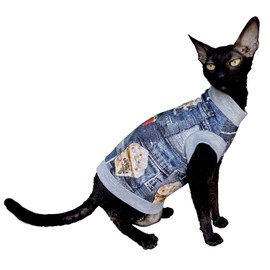 Kotomoda Cat Clothing Cotton T-Shirt Ice for Sphynx Cats (L)