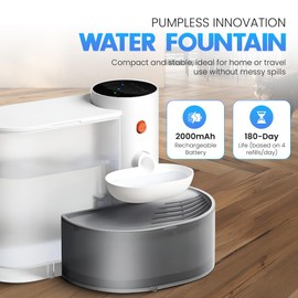 UTOPPI Smart Wireless Cat Water Fountain, 3L Automatic Pet Water Dispenser for Cats & Small Dogs, Ultra Quiet, Cordless Pet Fountain, No Filter, Self Cleaning for Always Fresh Water