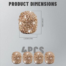 HEVLE 4PCS Tire Valve Caps, Valve Stem Caps, Handmade Crystal Rhinestone Car Tire Valve Stem Caps, Attractive Dustproof Bling Car Accessories Universal for Cars, Trucks, SUV (Gold)