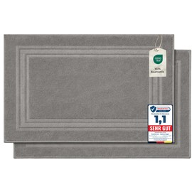 Komforttec 2-Piece Bath Mat Set, Terry Cloth Shower Mat, Washable Shower Mat & Bath Mat, 600 g/m² & 100% Cotton, Absorbent & Quick-Drying, 50 x 70 cm, Silver Grey